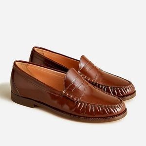 J. Crew Winona Penny Loafers Spazzolato Leather Rich Carmel Brown Flats BA190